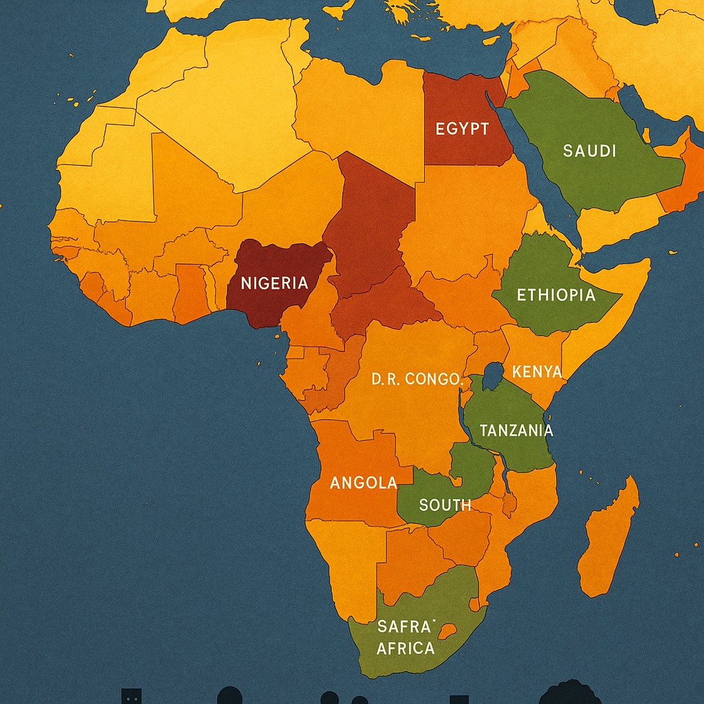 Carte de l'Afrique illustrant les pays par population, mettant en lumière les défis et opportunités démographiques.