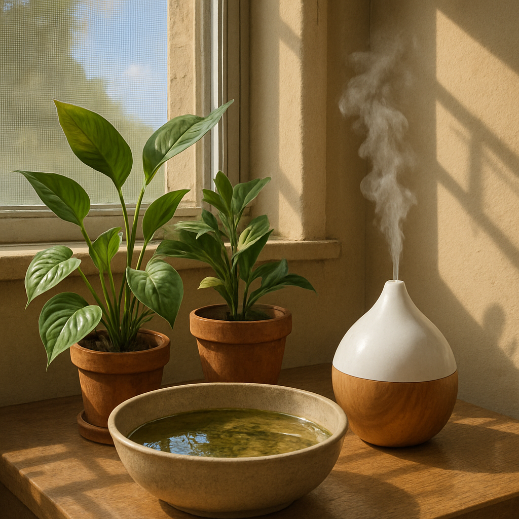 Coin de chambre avec élément d'eau stagnante et diffuseur d'huile essentielle