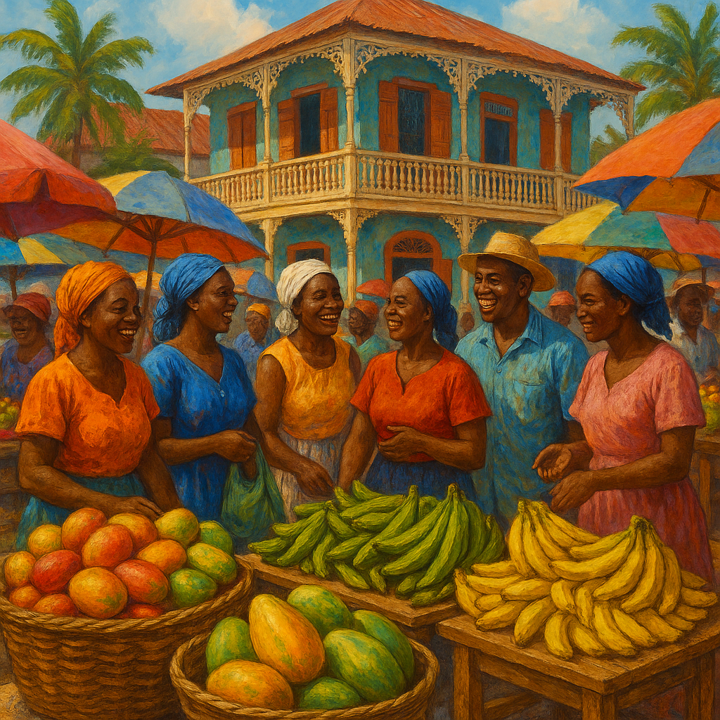 Un aperçu du marché local en Haïti, vibrant de couleurs et de vie.