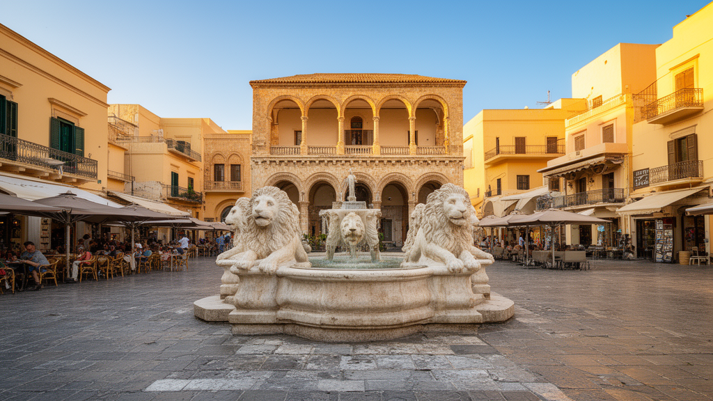 Fontaine Morosini et loggia vénitienne sur la place des Lions dans la vieille ville d’Héraklion