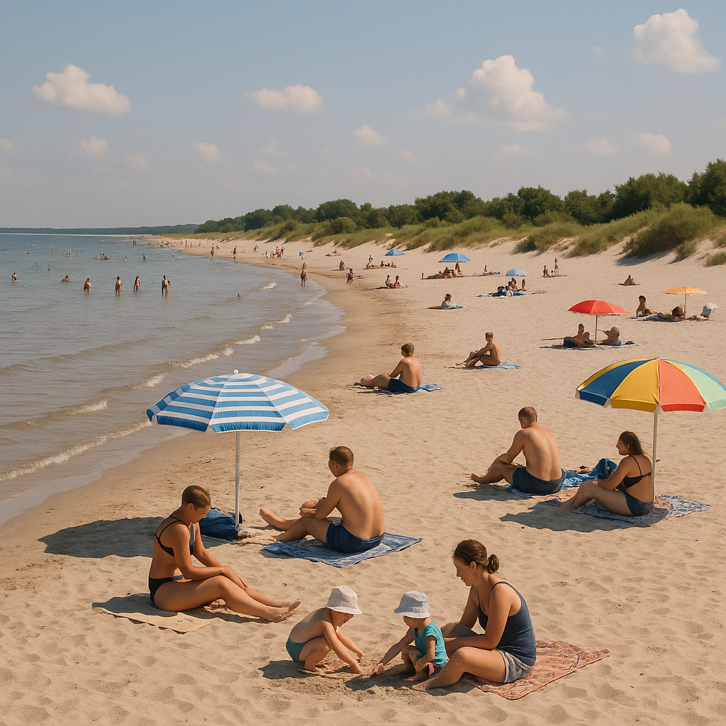 Plage de Pärnu en Estonie avec des familles profitant d'une journée d'été ensoleillée