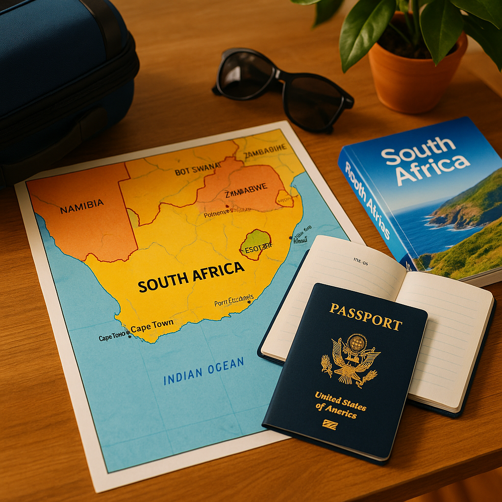 Préparation de documents de voyage pour l'Afrique du Sud.