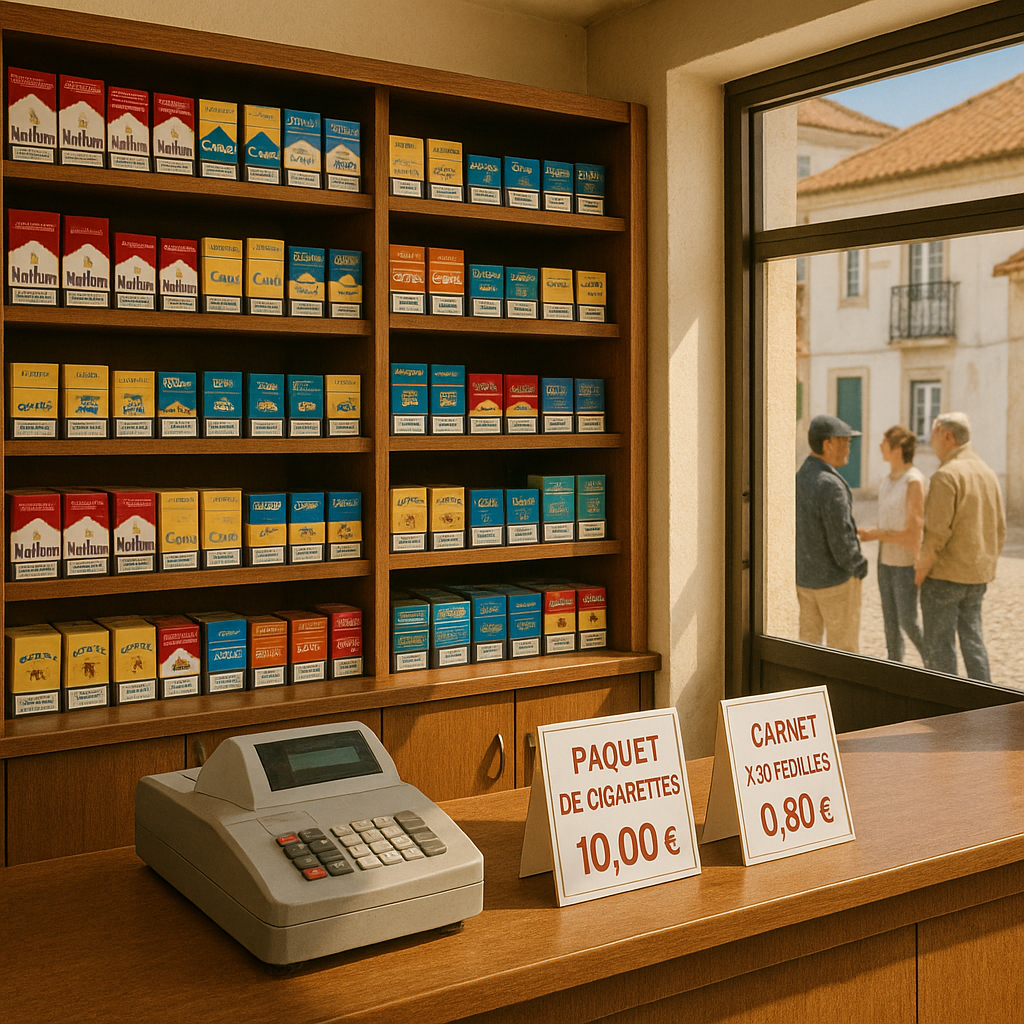 Intérieur d'une tabacaria au Portugal avec différentes marques de cigarettes