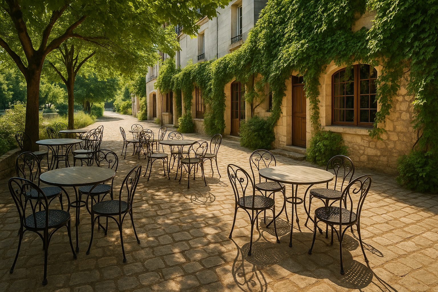 Summer terrace of a café in the historic district of Tours
