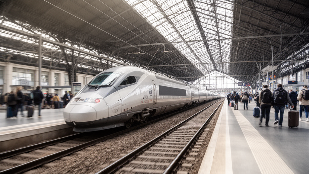 Train à grande vitesse entrant en gare pour illustrer la baisse de vitesse d’un TGV à l’approche des arrêts.