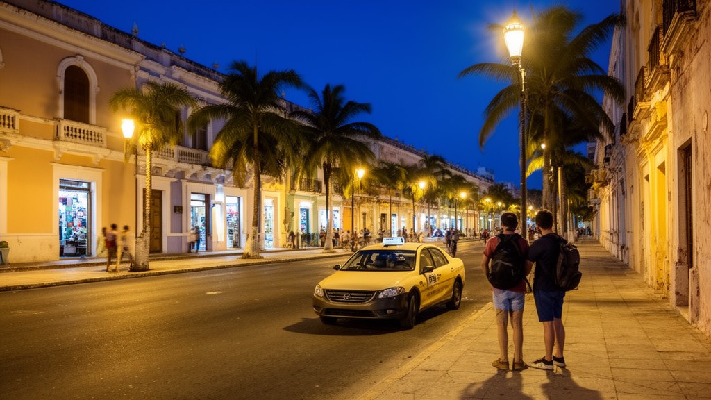 Rue de Saint-Domingue la nuit montrant une zone éclairée à privilégier et une ruelle sombre à éviter en République dominicaine